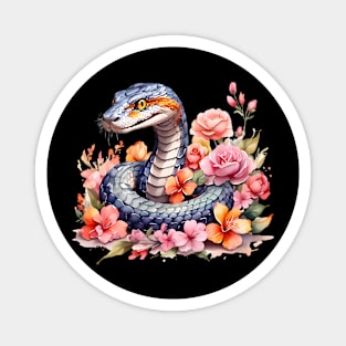 A snake decorated with beautiful watercolor flowers Magnet